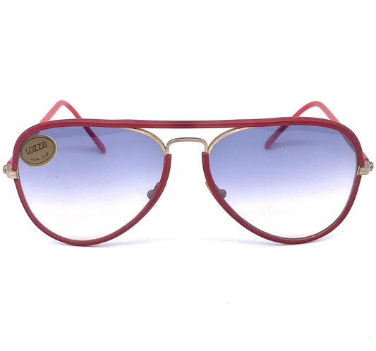 Lozza high tech HD vynil rolled golden metal aviator sunglasses w fade lenses, 1970’s  NOS Italy