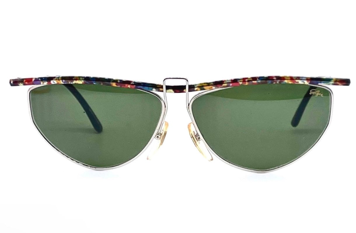 Solgir modernist sunglasses with Multicolor enamel and fork bridge, NOS 80s Italy