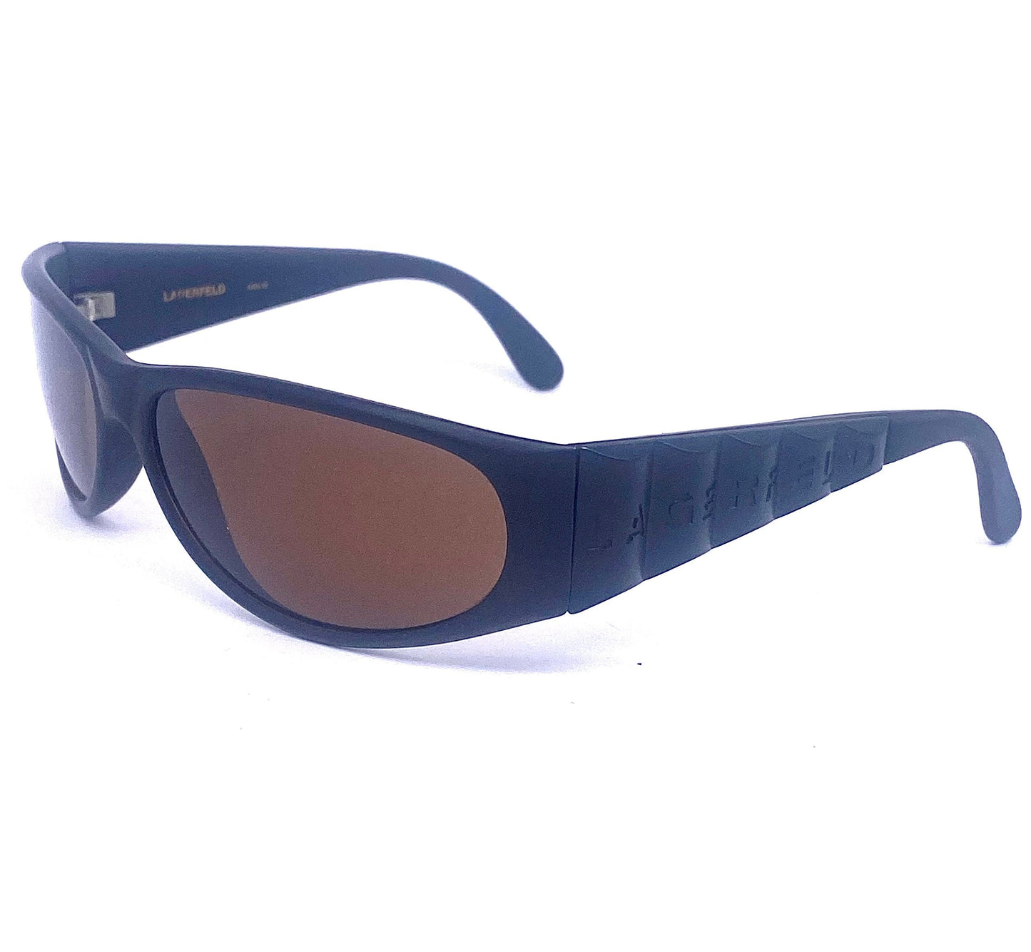 Lagerfeld 4105 Matt black wrap sunglasses, cool modern design, NOS 90s