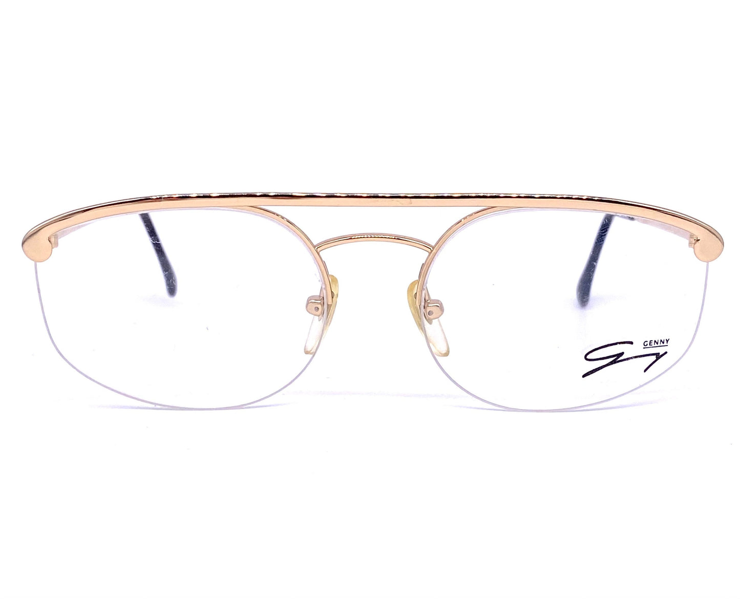 Genny 518 oval flat top rimless eyeglasses frames hand made in Italy, coolest minimalist design 1980s NoS