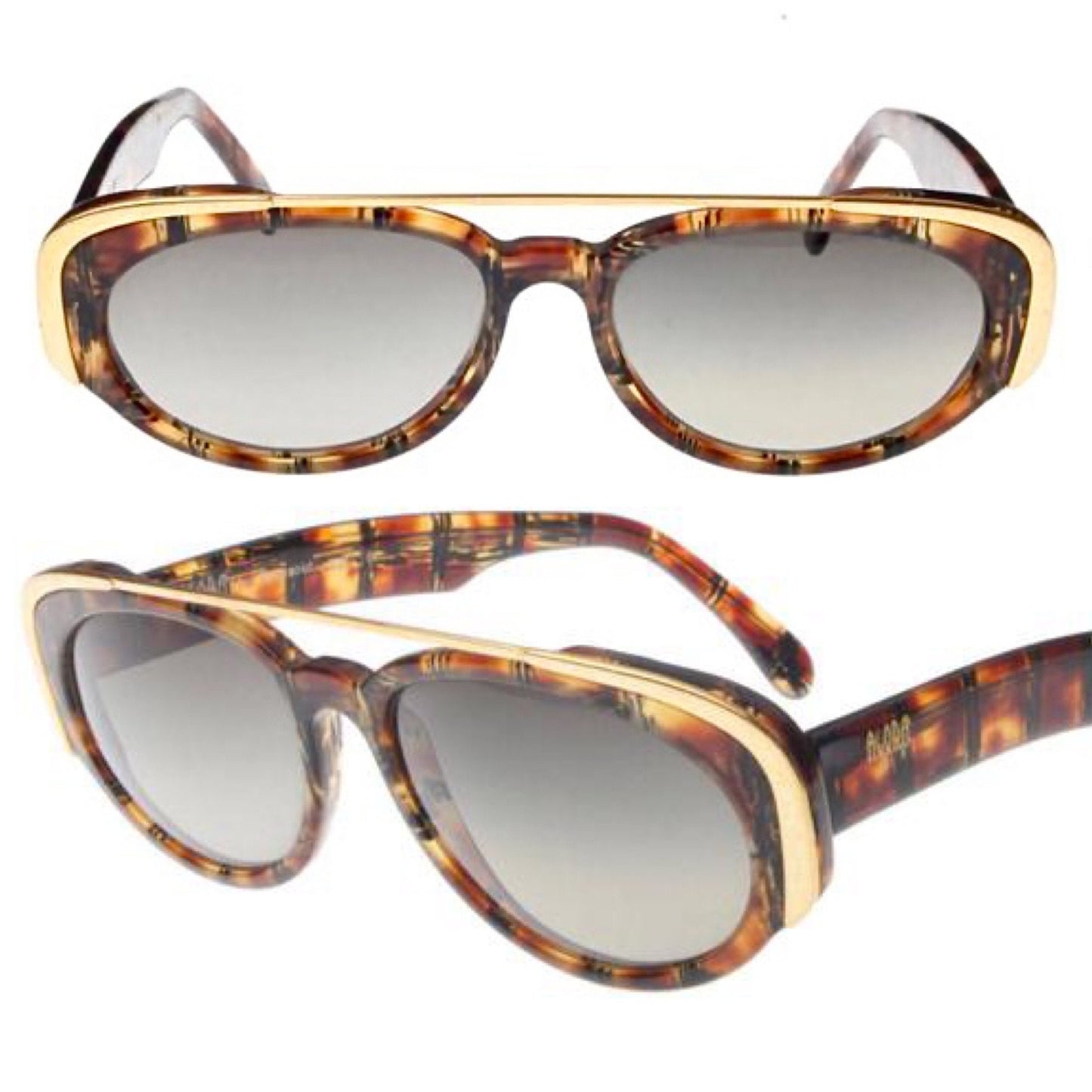 Polaroid coolest oval tortoise sunglasses w unique golden arch browline, NoS 80s Italy