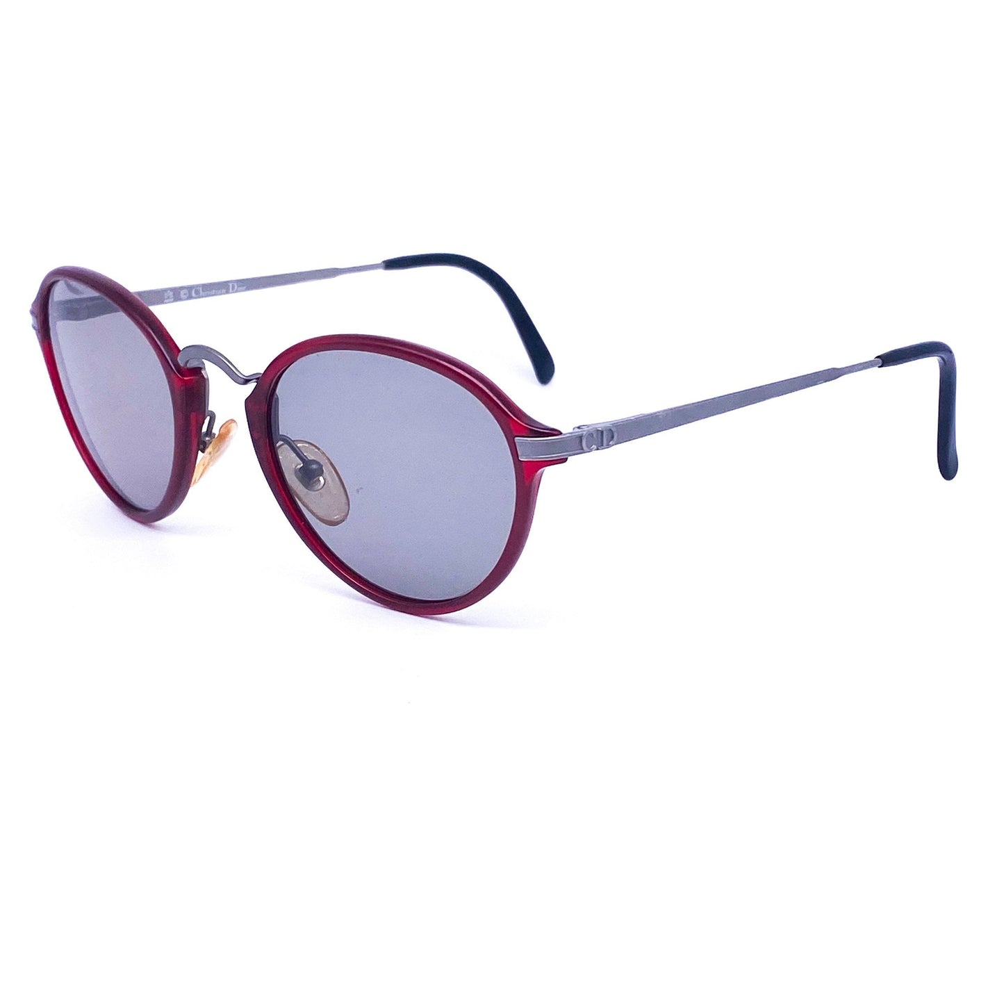 Christian Dior 2899 minimalist burgundy/silver-gunmetal round eyeglasses frames, NOS 1980s Austria