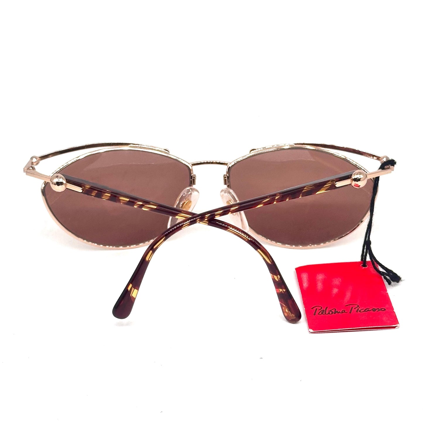 Paloma Picasso 3778 gold frame sunglasses with spheres details and spotted yellow and brown temples 80s NoS