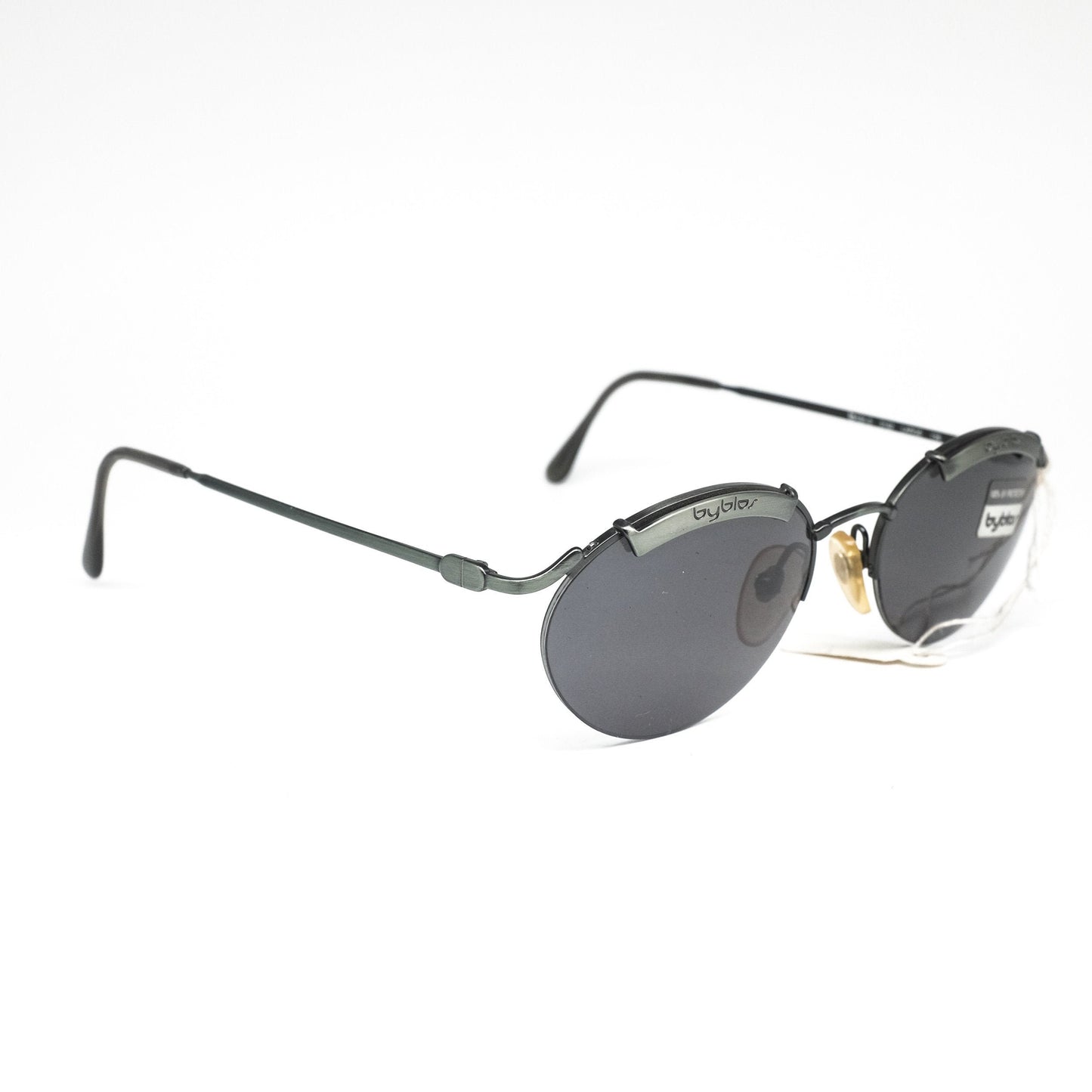 Byblos b586s vintage classic metallic round steampunk sunglasses in gunmetal, NOS 80s Italy