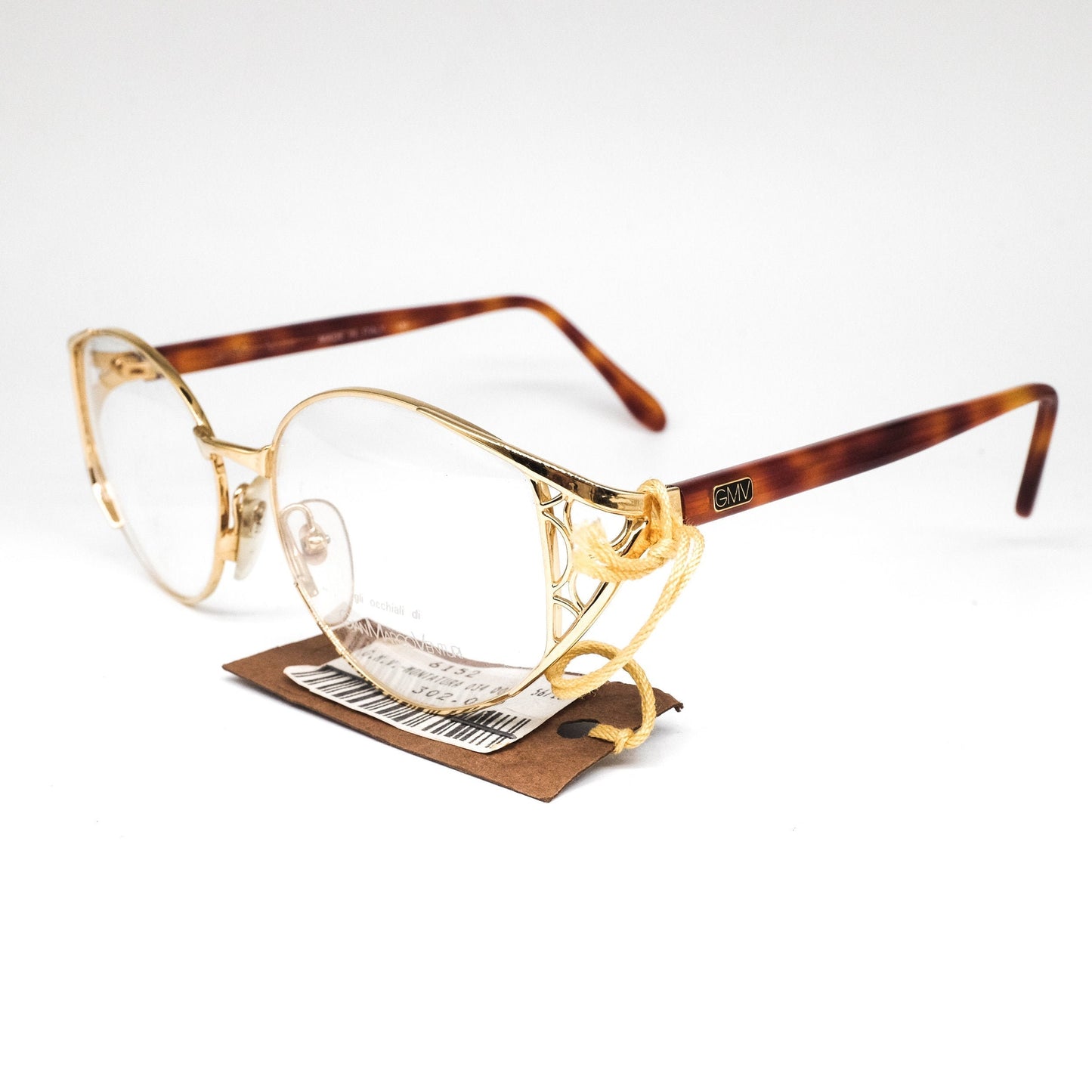 Gian Marco Venturi 034 golden metallic oval eyeglasses frames made in Italy with cut off designed hinges, NOS 1990s