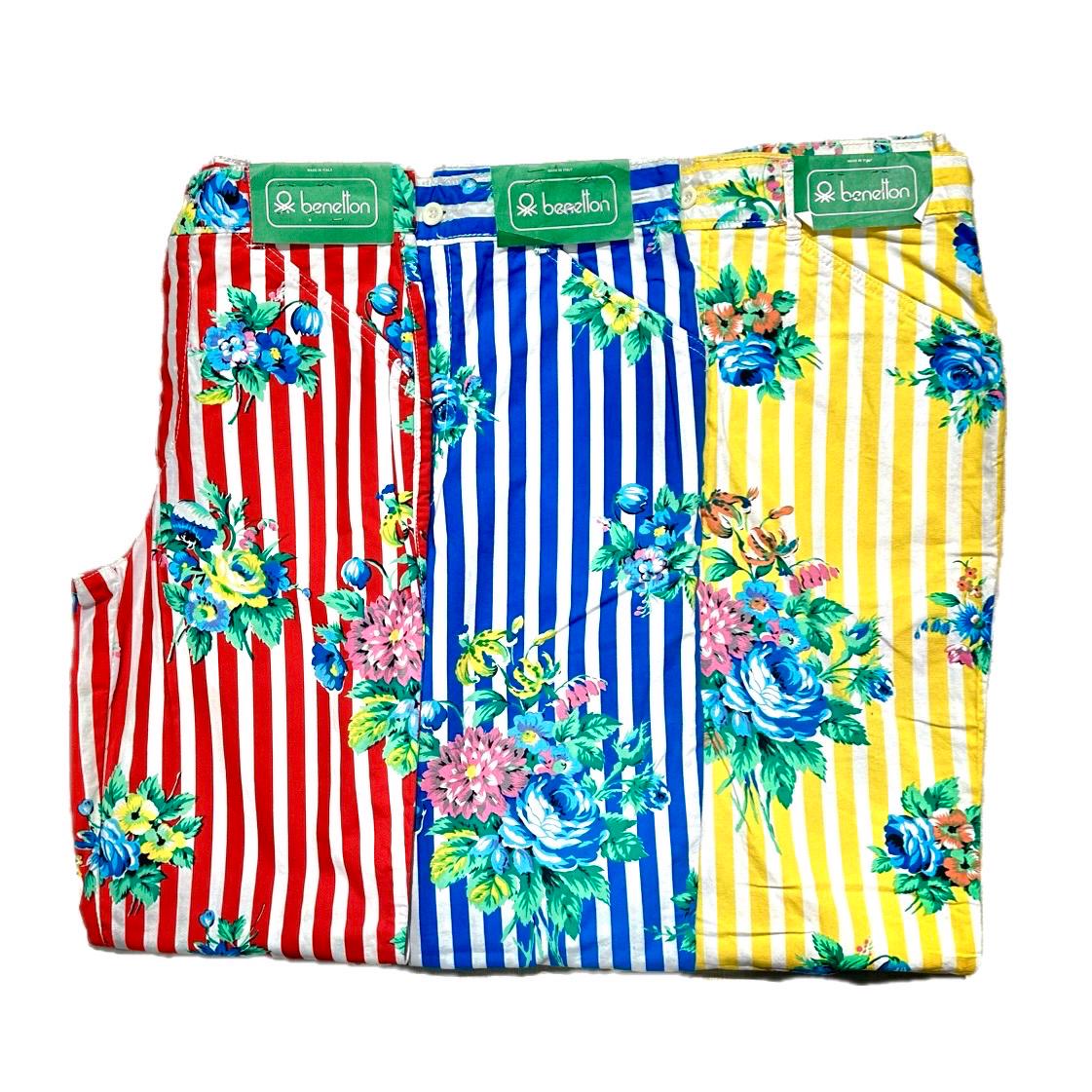 Benetton 80s striped cotton pants with flowers BNWT