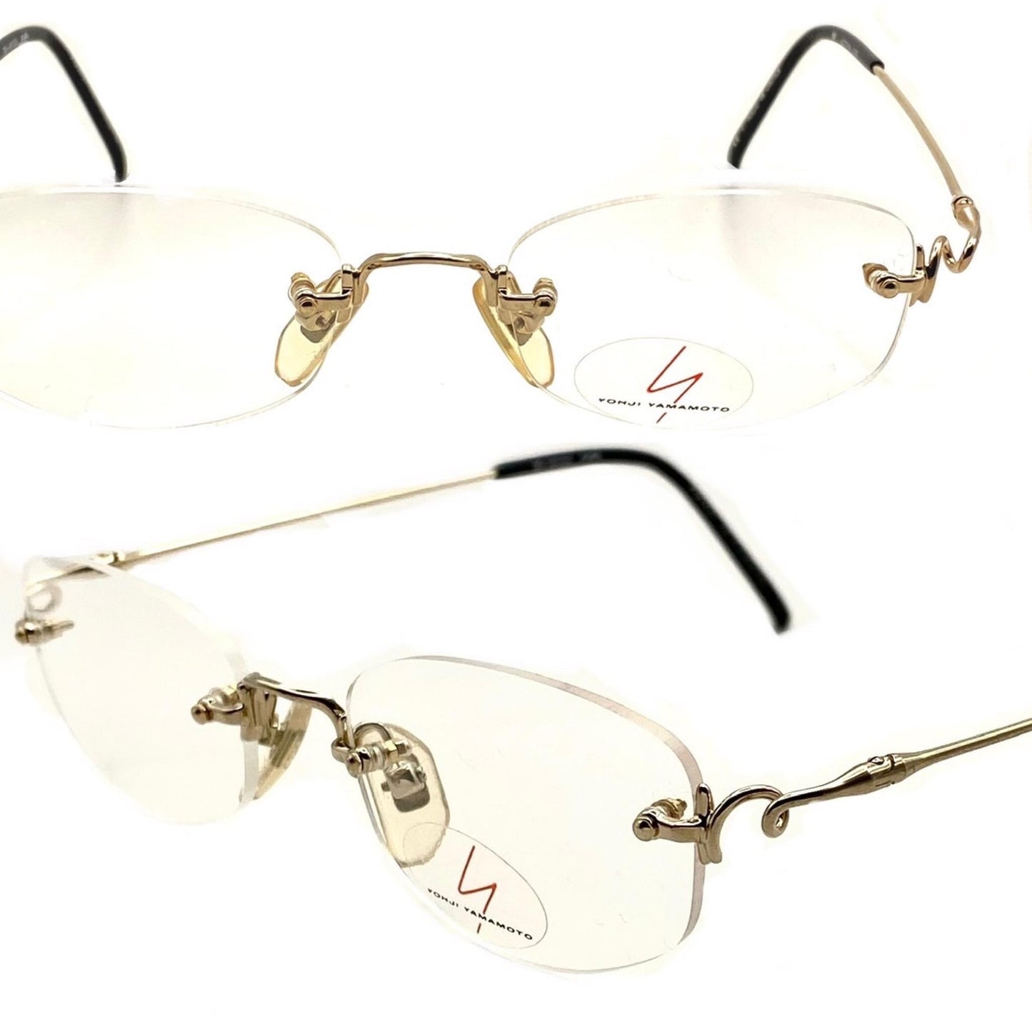 Yohji yamamoto 51-8102 avant garde gold plated rimless glasses frames made in Japan, 90s NOS mint