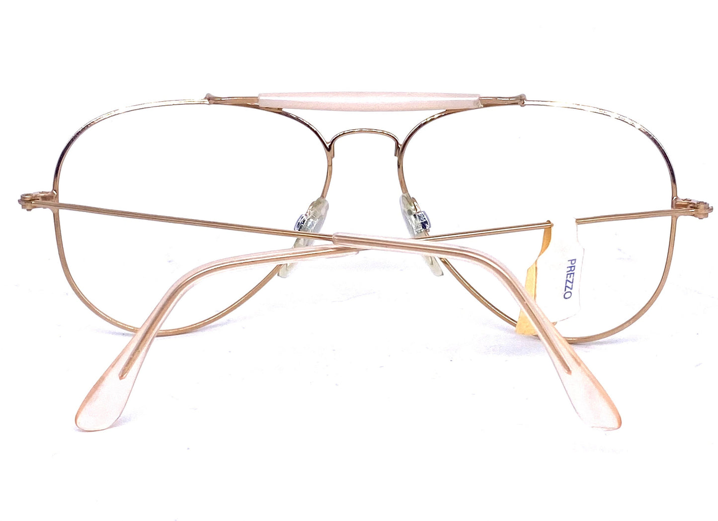 Look Milano classic golden metal aviator with dbl bridge coated in bone color acetate, NOS 80s Italy