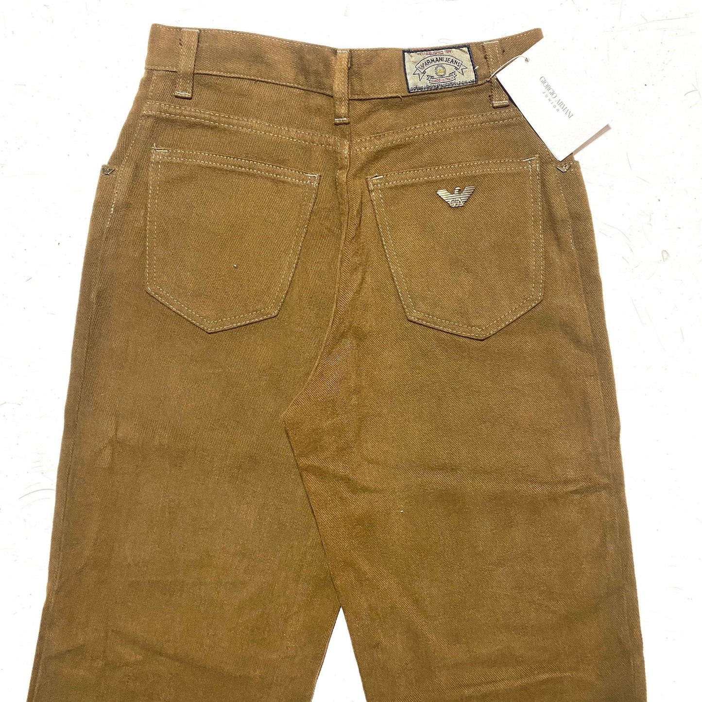 Armani Junior vintage beige / brown velvet pants made in Italy, NWT 80s mint sz 36/38, ladies XS