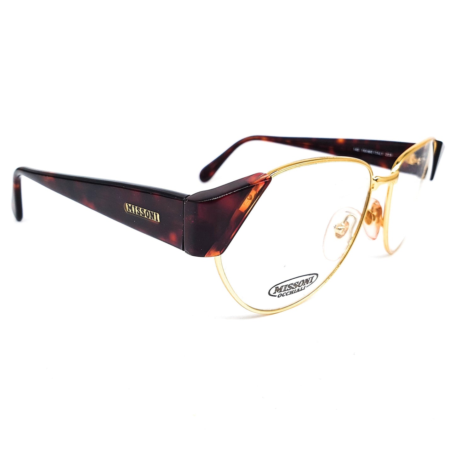 Missoni m165 classic vintage  cello wayfarer inspired gold/brown-tortoise eyeglasses frames, 1980s NOS Italy