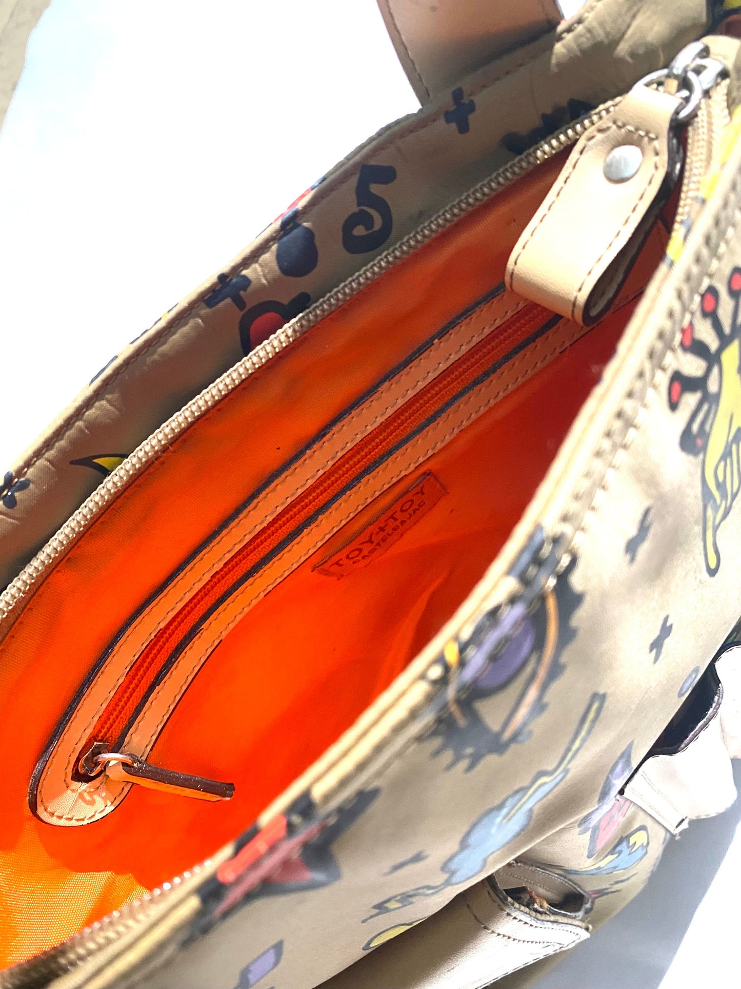 J.L.Castelbajac beige canvas-leather shoulder bag w pop-art comics print allover, great condition