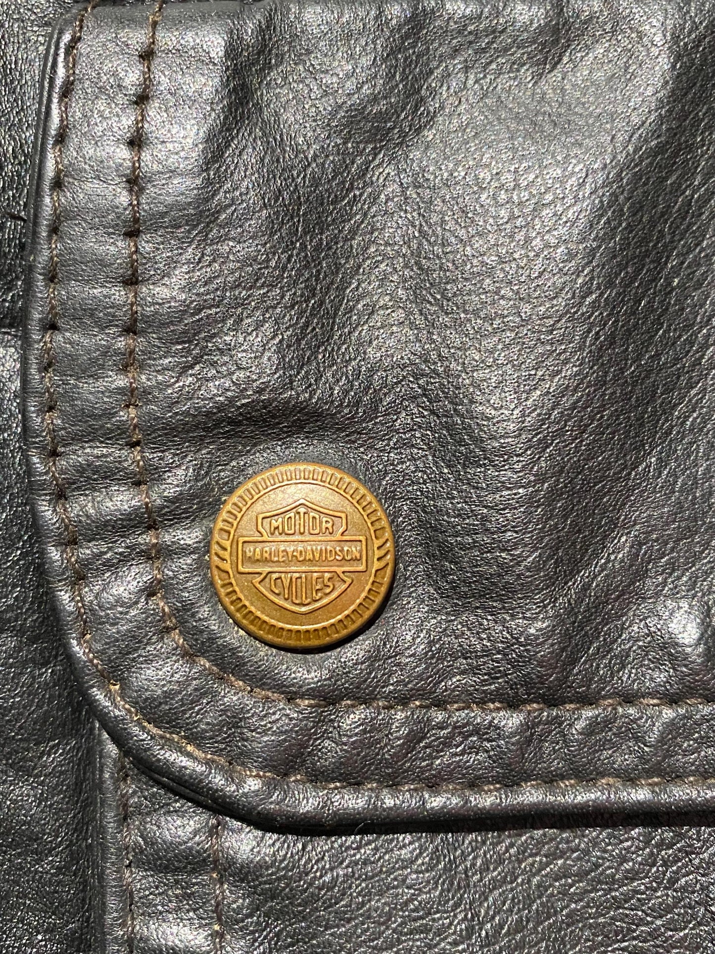 Harley Davidson black leather utility biker vest w 6 pockets 1980z ca made in USA, XL as New!