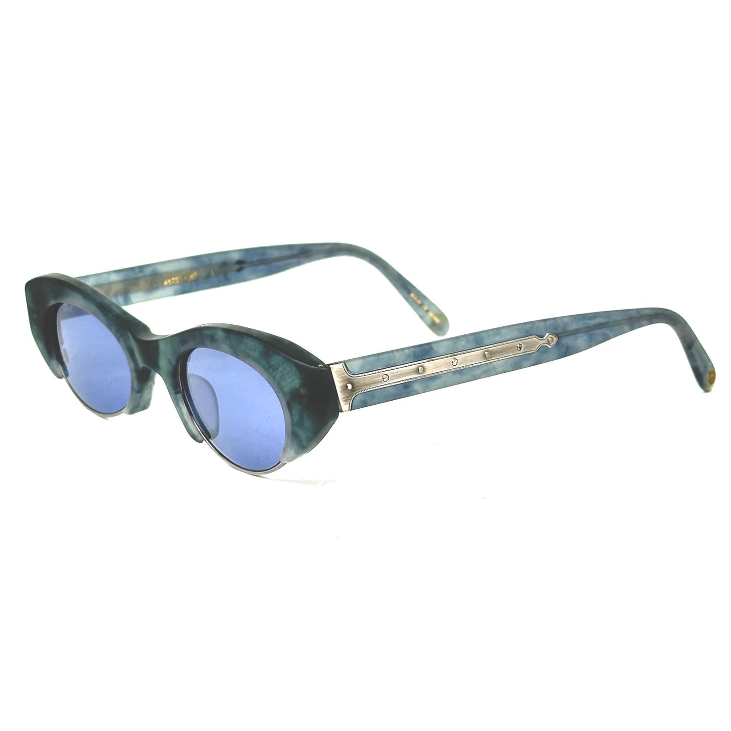 MATSUDA 10612 Mother of Pearl and Matte Dark Green Marble Steampunk Vintage Sunglasses  Made in Japan 90s NOS