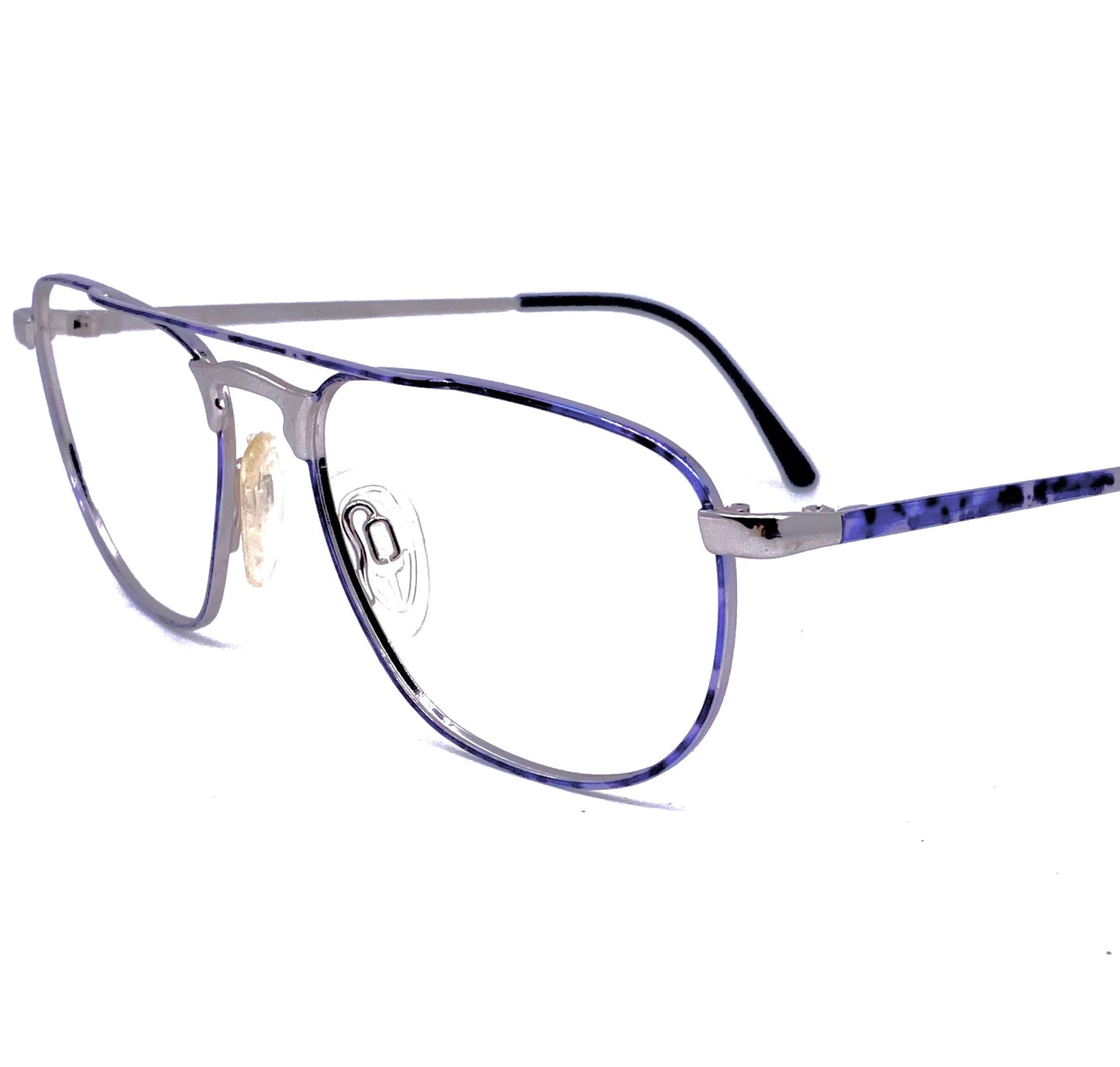 Missoni M833 square dbl bridge glasses in silver metal w blue tortoise alike pattern, NOS 80s Italy