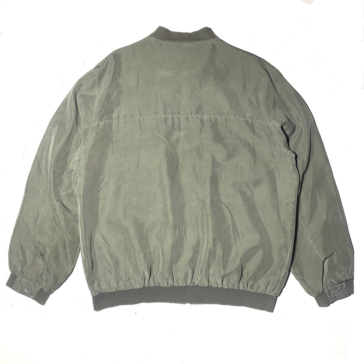 Paul R. smith pure silk military green bomber jacket sz 52 XL, mint condition.
