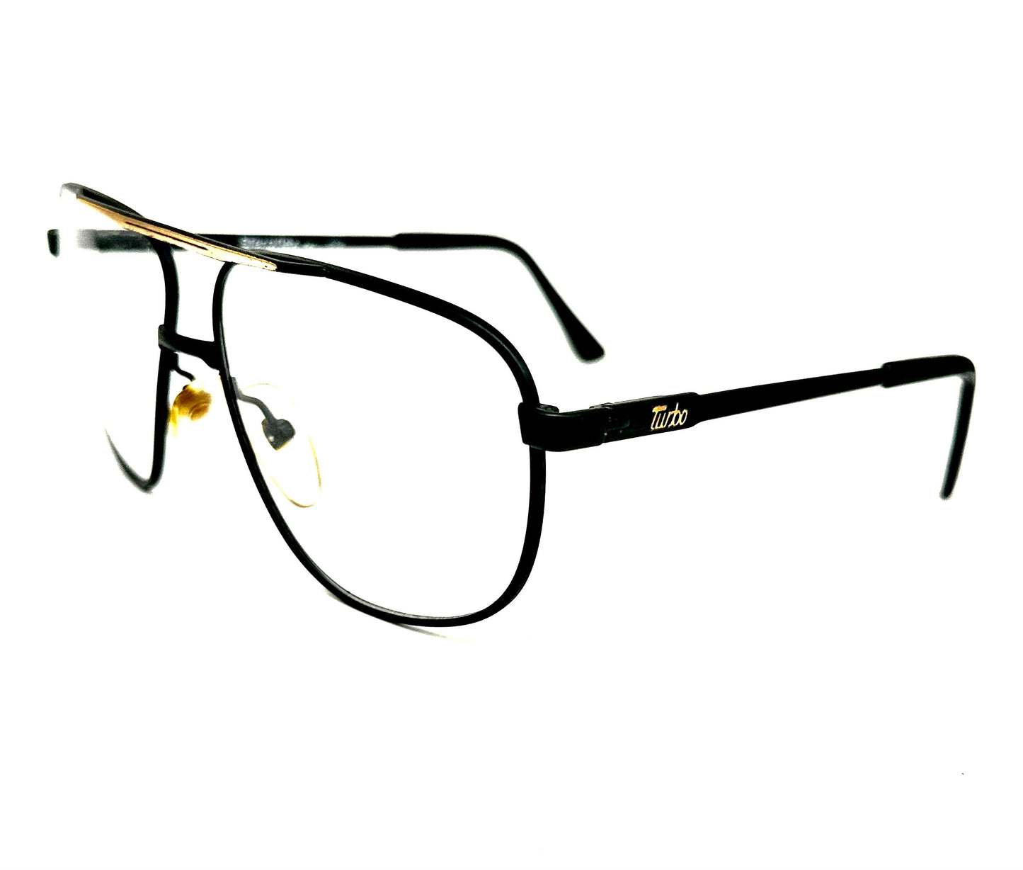 Sferoflex Turbo 679 matte black aviator eyeglasses frames with golden dbl bridge and embossed branding, NoS 80s