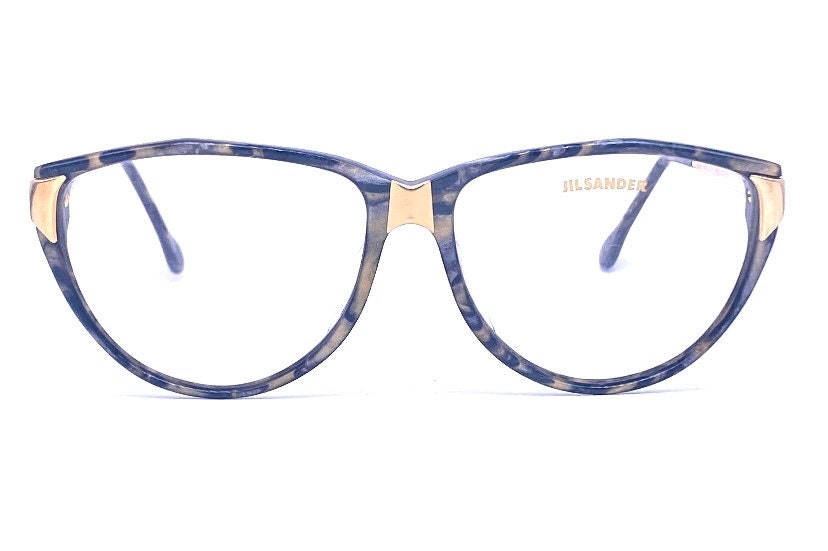Jil Sander ladies gold/ marble cateye oversized sunglasses, Italy 80s NOS