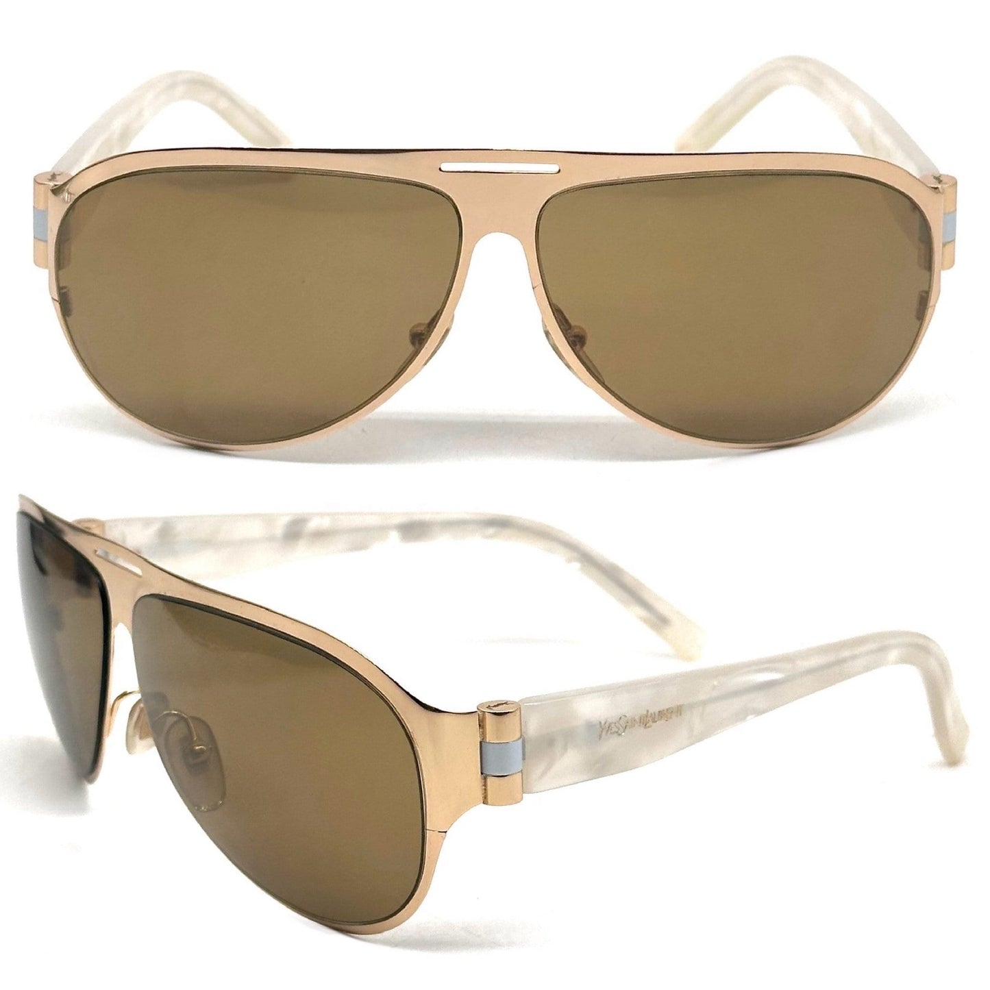 Yves Saint Laurent 6211/S sunglasses in gold and white mother of pearl temples YSL 90s NoS