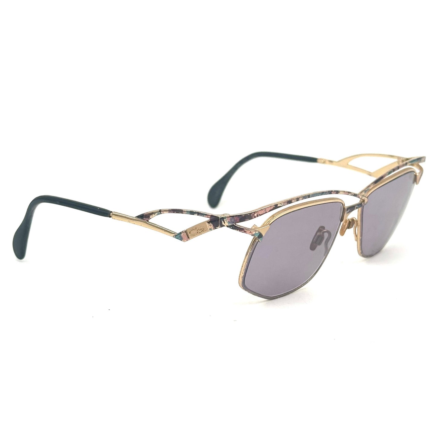 Cazal 255 avant garde golden metal asymmetrical cutoff browline sunglasses made in W Germany, great condition