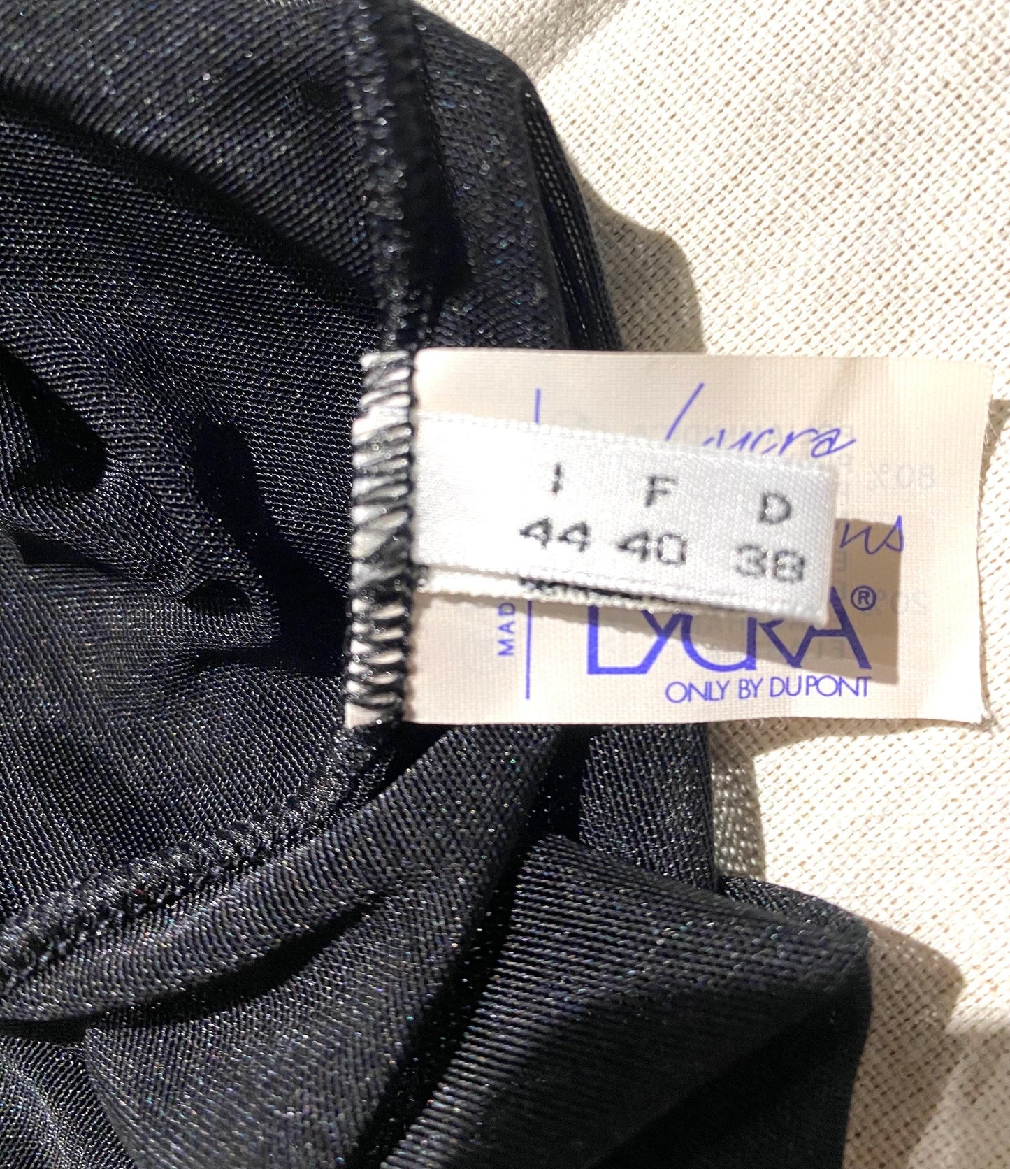 Blumarine black Lycra bodysuit, translucent & shiny fine mesh fabric w iconic “Sexy Blumarine” heart print, NOS 90s BNWT