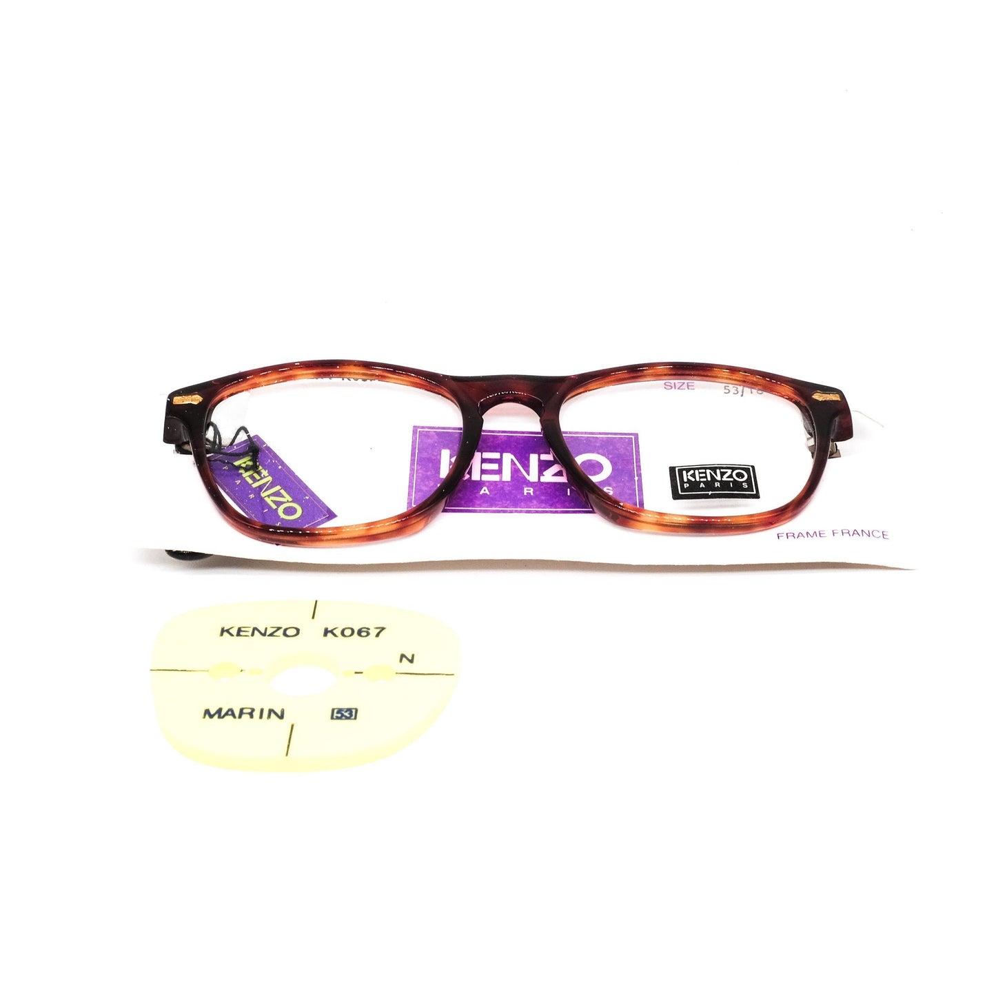 Kenzo k067 retro square tortoise keyhole celluloid eyeglasses frames, 80s France