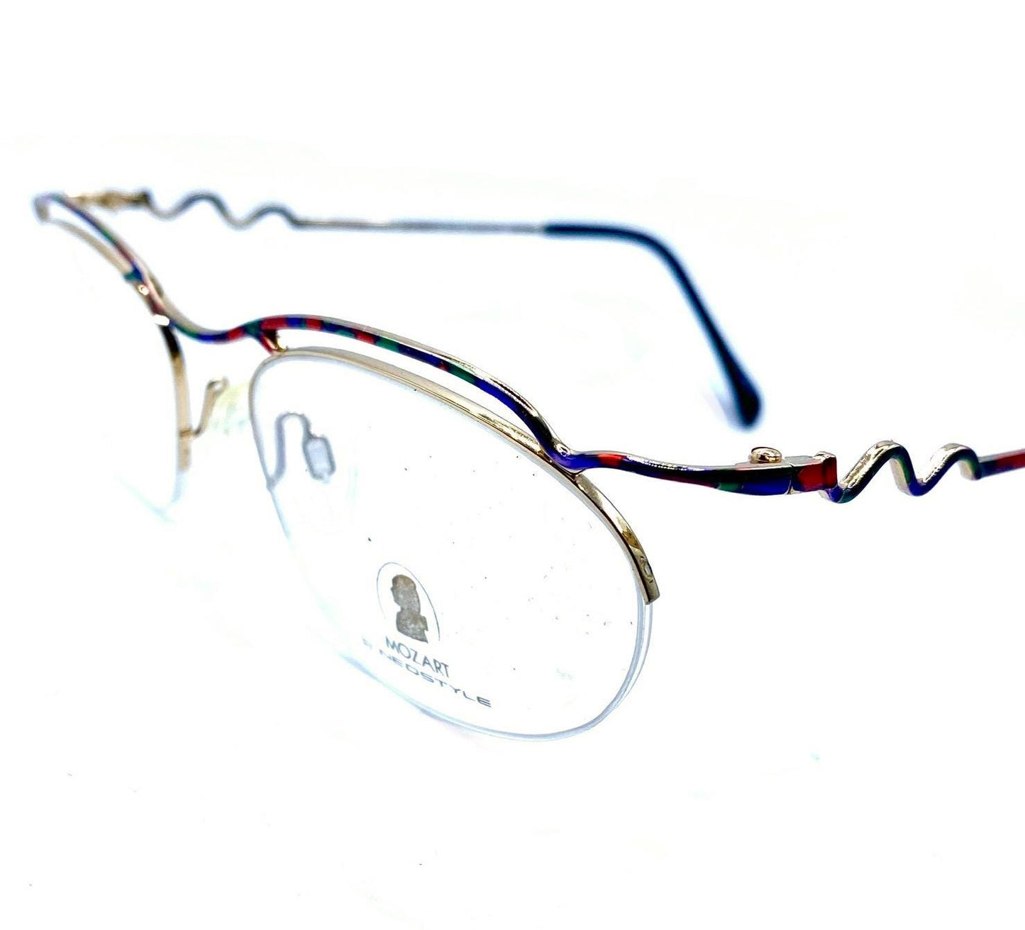 Neostyle Mozart modernist rimless eyeglasses gold/ multicolor enamel, NOs 80s