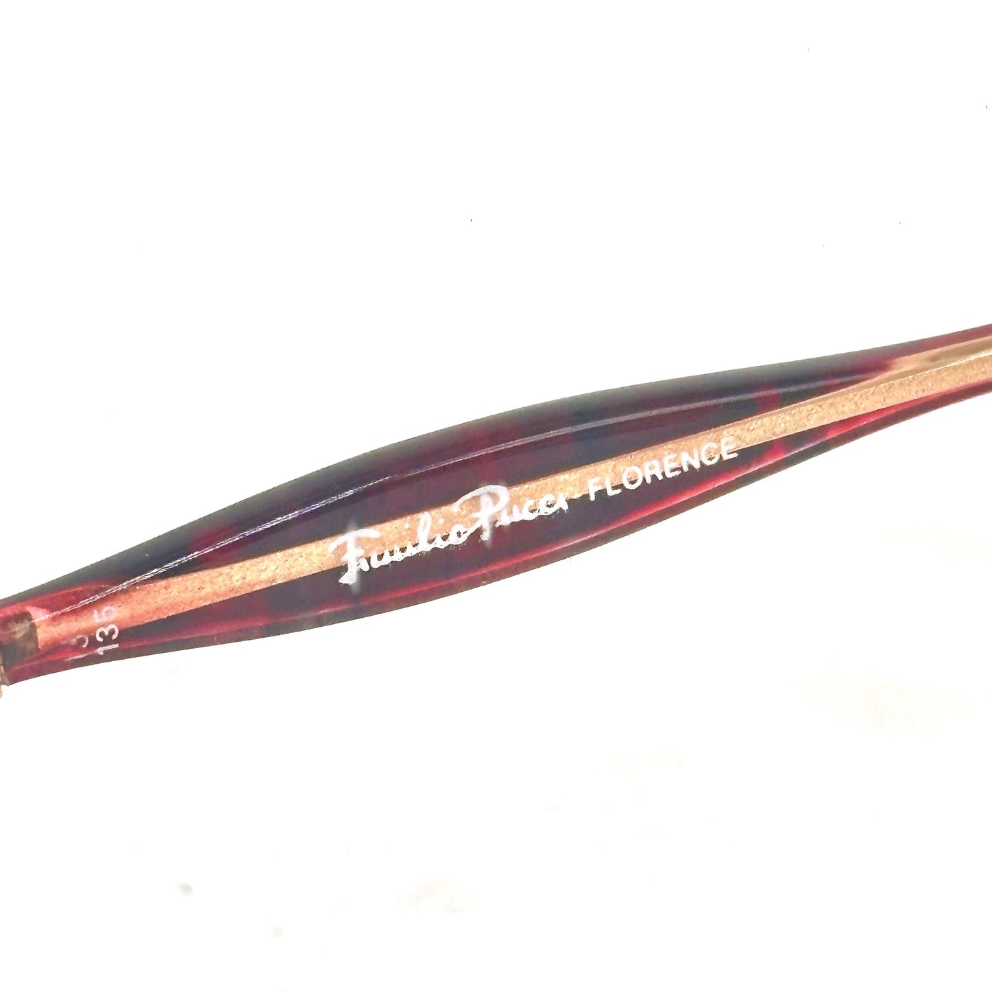 Emilio Pucci 493 clear eyewear detailed with red and black fluid marble parts and gold temples 80s NoS Made in Florence