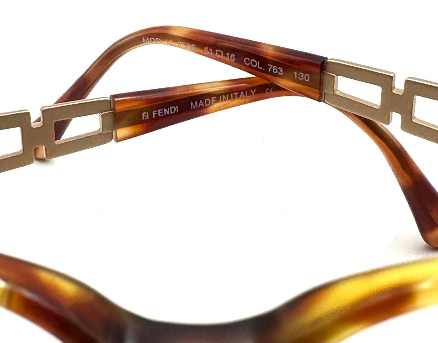 Fendi 7536 iconic cutoff chain temples tortoise cateye frames hand made in Italy, 90s NoS