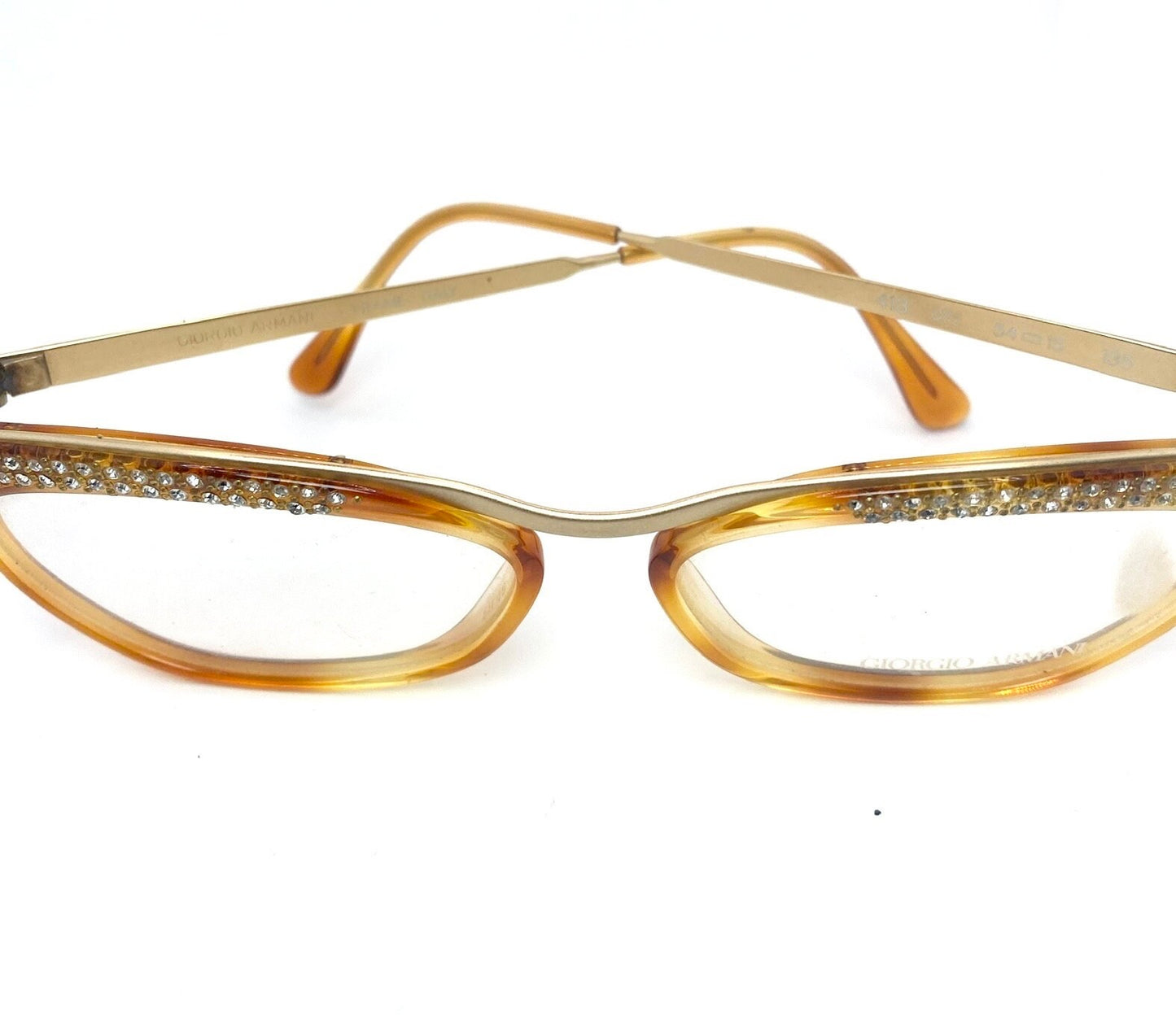 Giorgio Armani 413 demi blonde / Matt gold cateye eyeglasses w/rhinestones browline detail, NOS 80s Italy