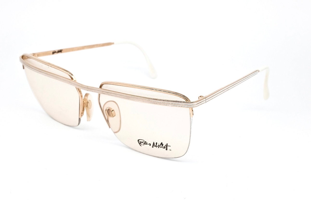 Ben Millot F400 square half rim golden metal eyeglasses frames Made in France in the 80s, 2 colors