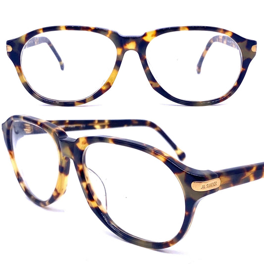 Jil Sander 252 tortoise cello eyeglasses frames, aviator drop shaped glasses hand made in Italy, NOS 90s