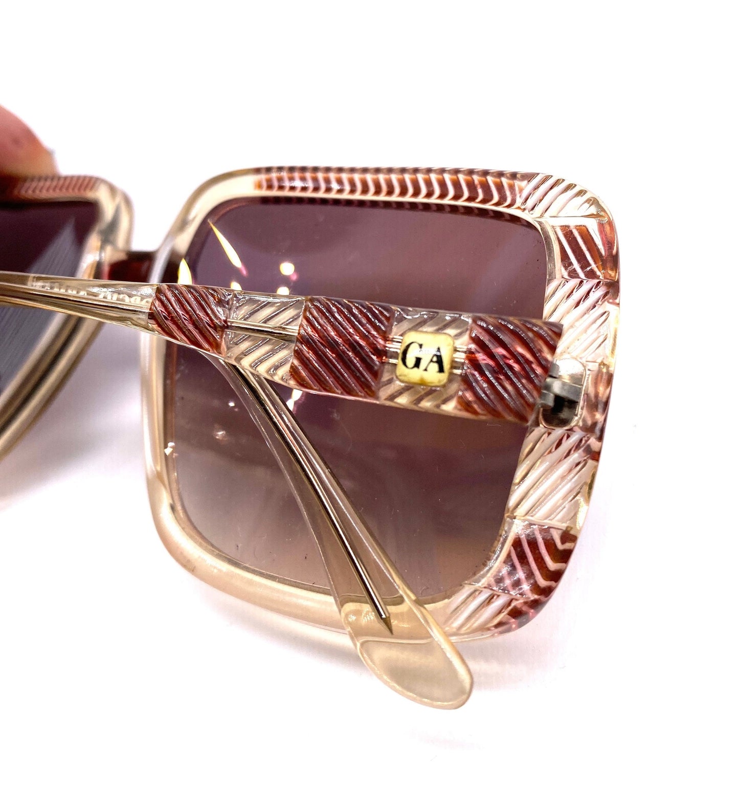 Giorgio Armani 70s rare square oversized sunglasses with carved stripes texture, rare early model
