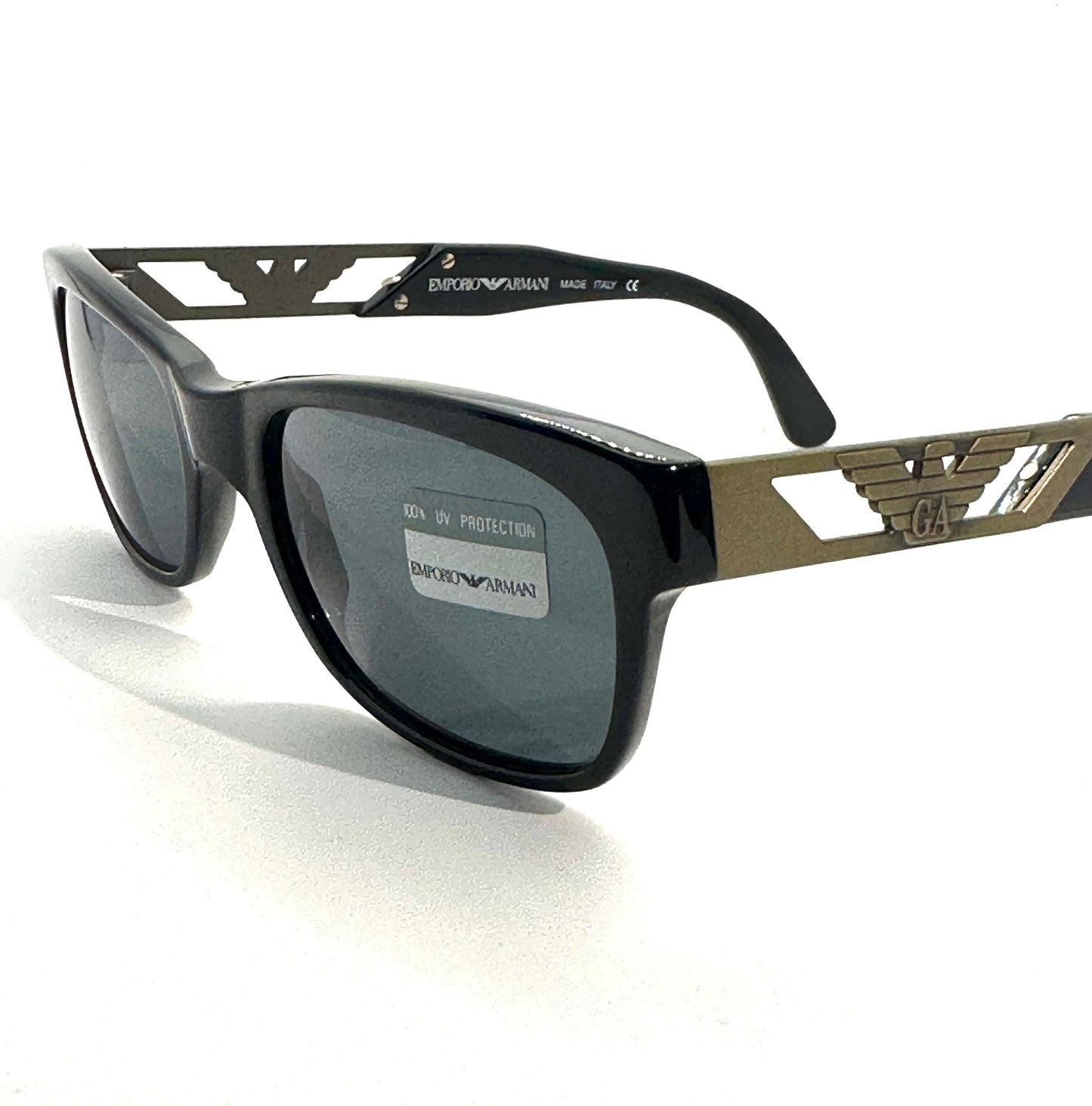 Emporio Armani 539 S black square sunglasses with eagle logo, 1980s NOS