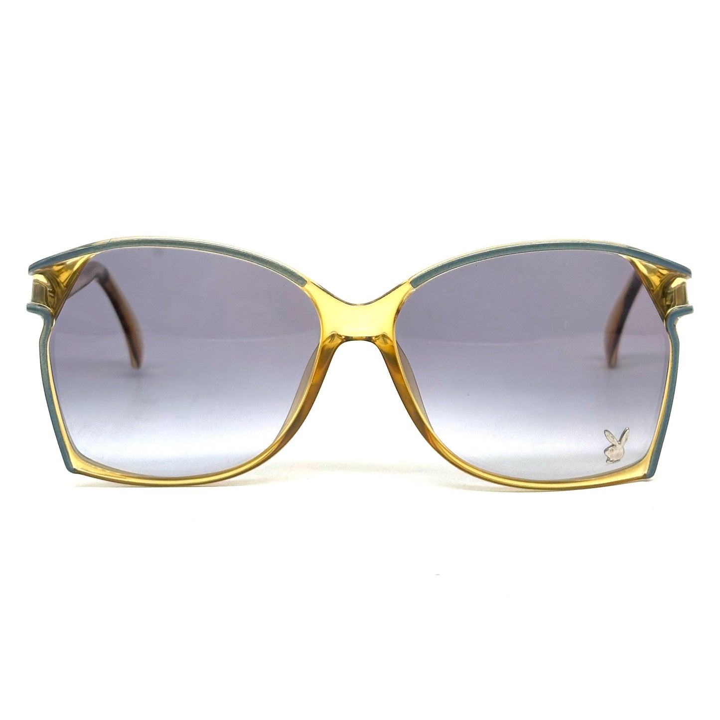 Playboy 4573 optyl translucent sunglasses with metallic blue stripes, blue gradient lenses and silver bunny detail NOS 70s Austria
