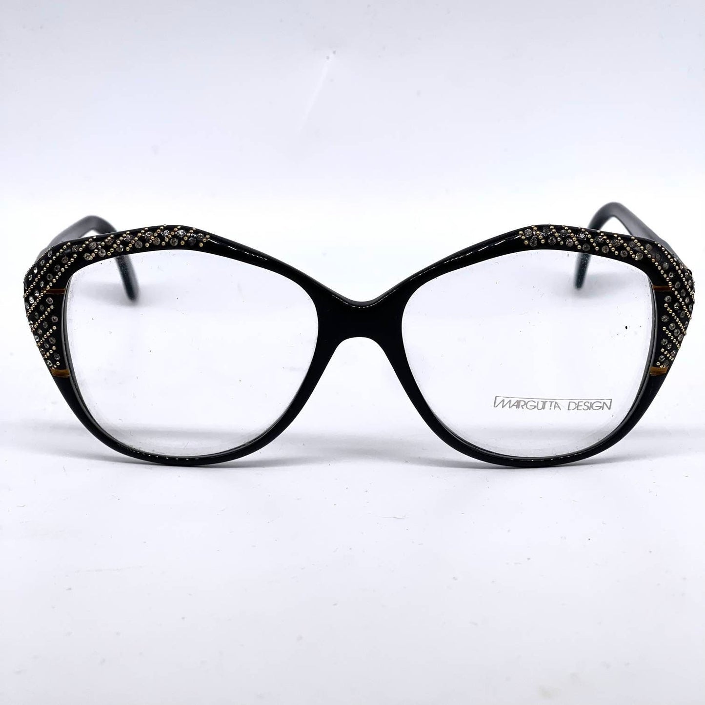 Margutta 1970s luxurious black oversized Sunglasses adorned with rhinestones, New Old Stock