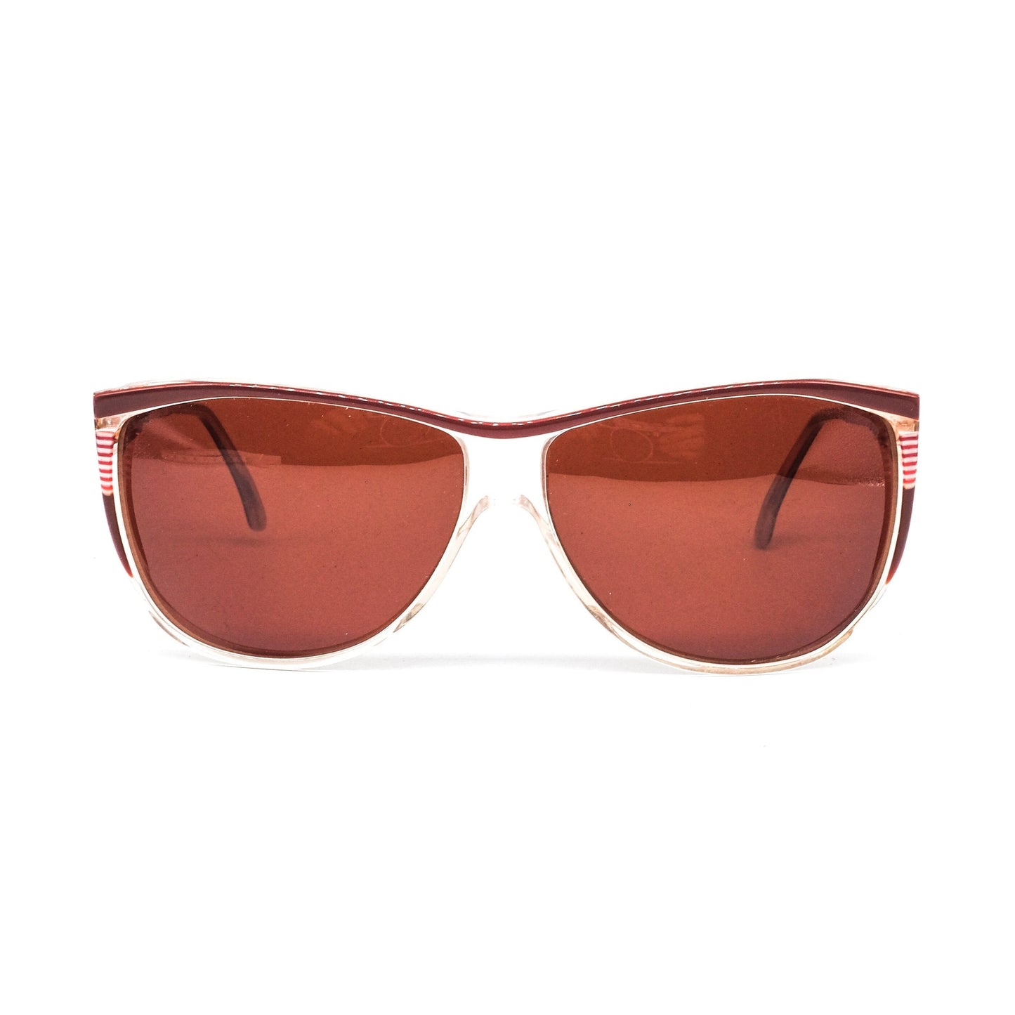 Trussardi oversized cateye sunglasses in clear/burgundy with leather inserts, NOS 80s