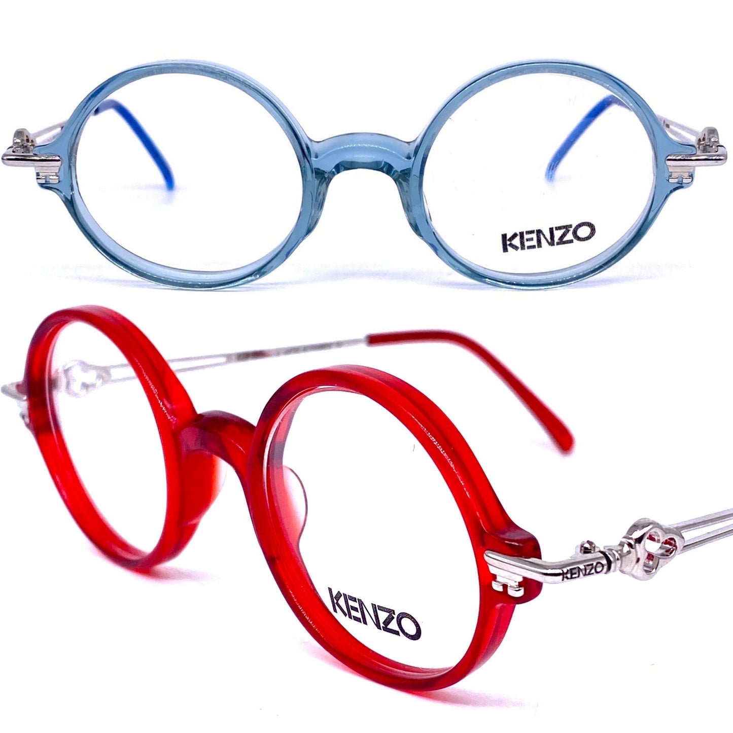 Kenzo Lucia cute round cello eyeglasses frames with key shaped hinges and temples, NOS 80s France