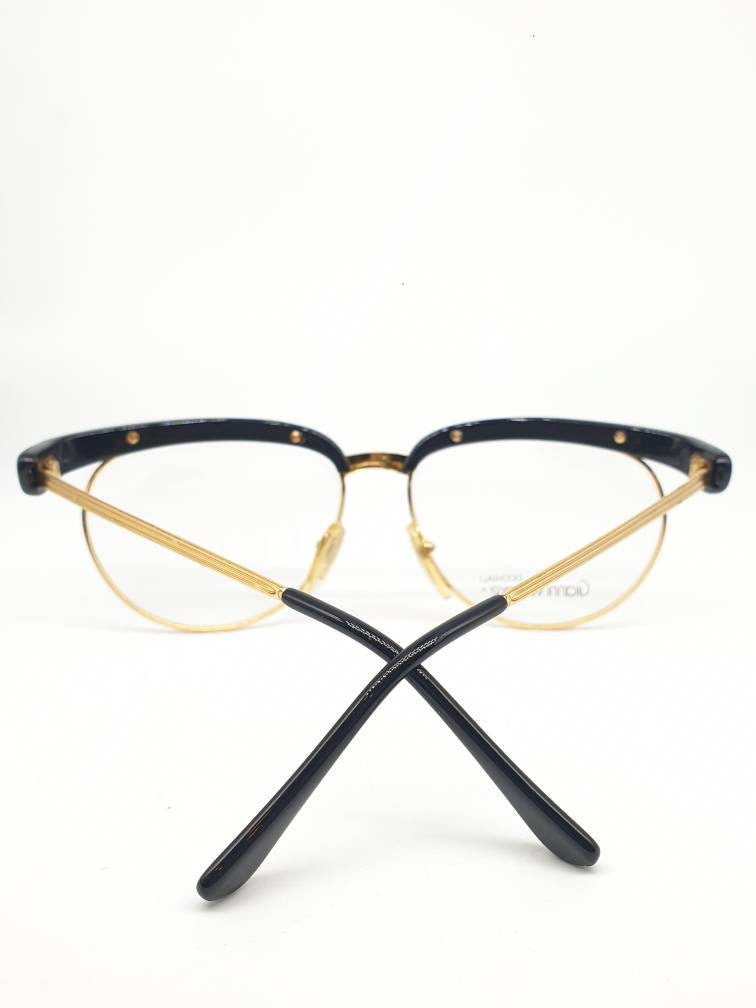 Gianni Versace V86 gorgeous oversized eyeglasses, black cutoff wings frame and golden temples, 90s NOS