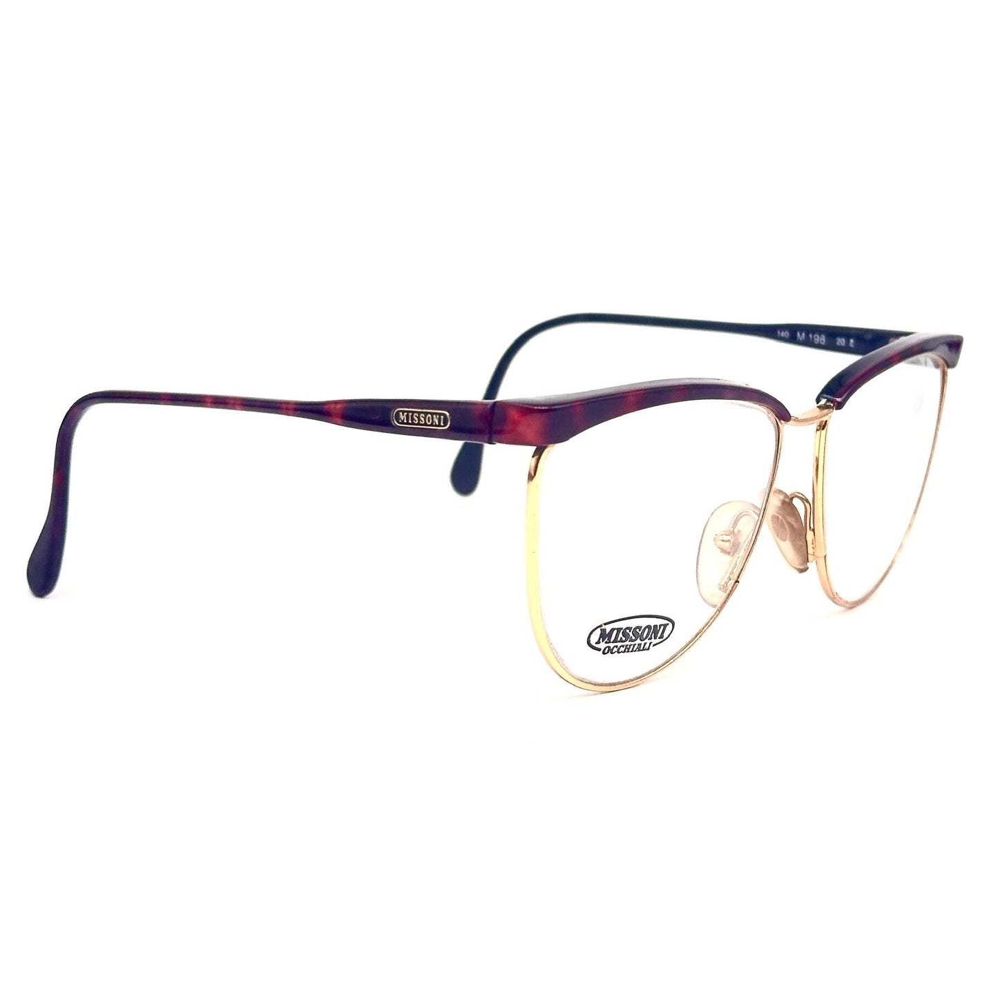 Missoni M198 gold - tortoise cateye clubmaster style glasses frames hand made in Italy, 80s NOS