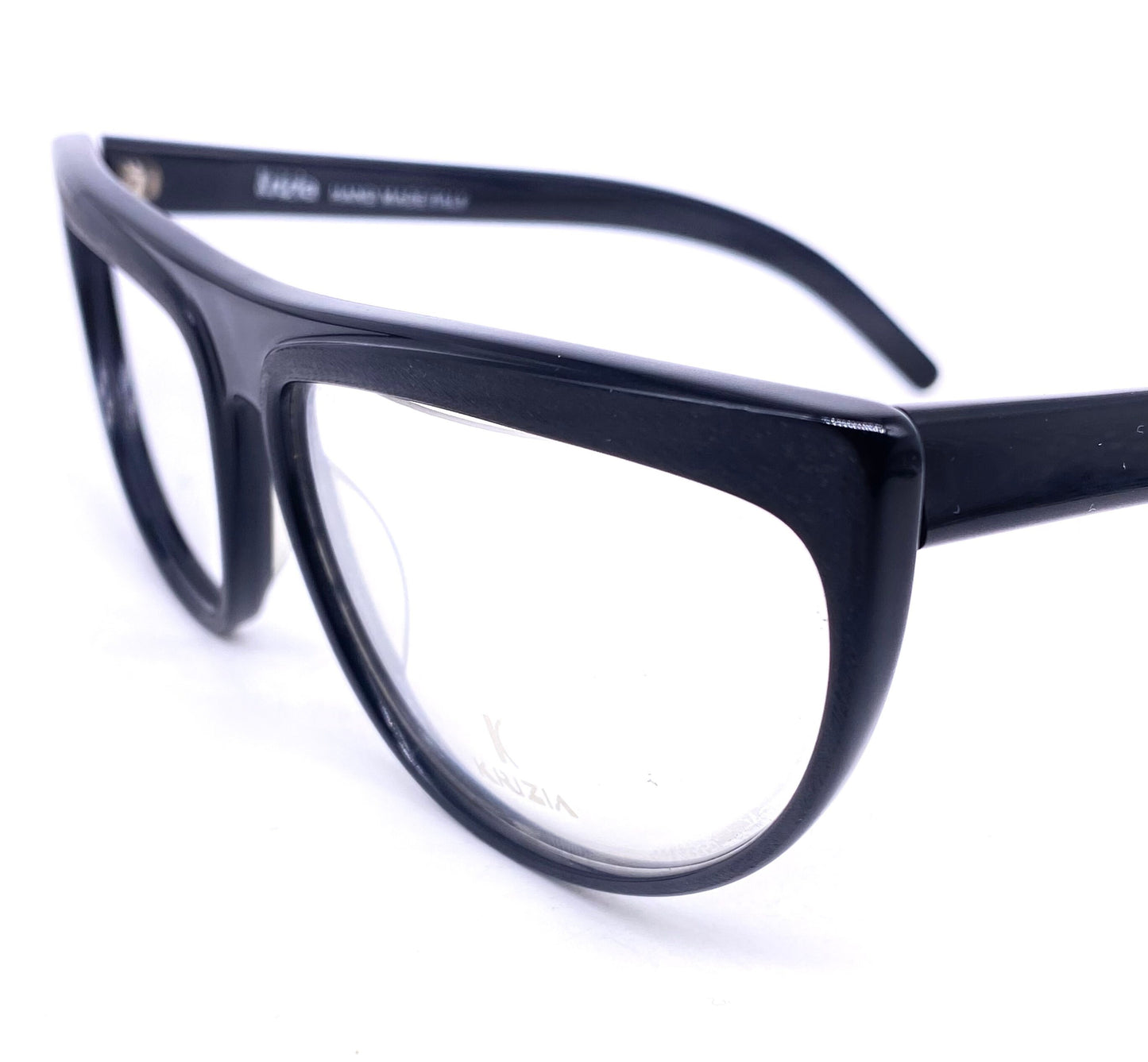 Krizia KV64 modernist black flat top frames w embossed/brushed rims, NOS 80s hand made Italy