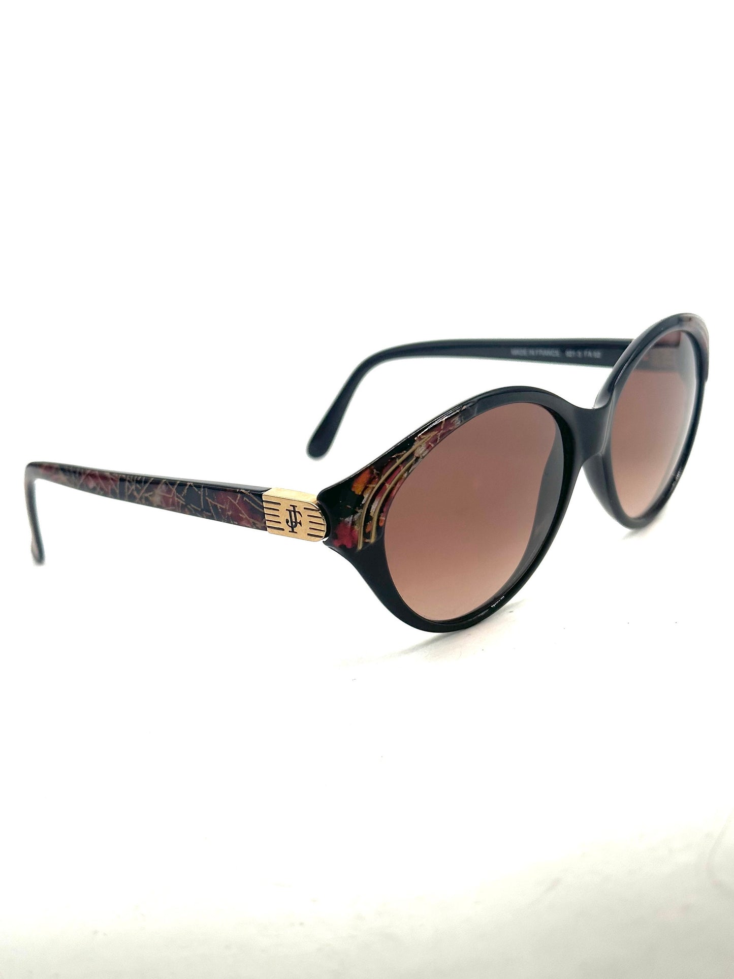 Jacques Fath black -gold oval Cateye sunglasses w 2 detail variations, NOS 80s France