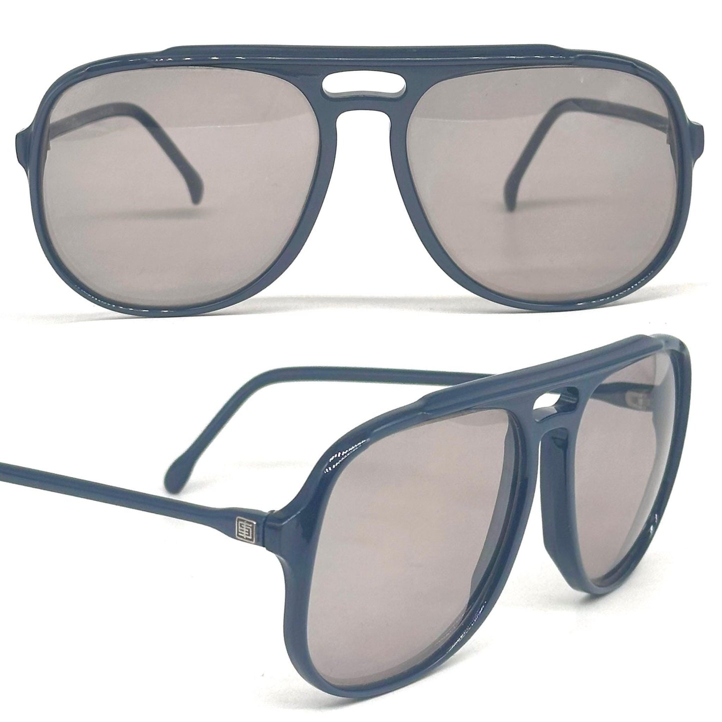 Emilio Pucci 281 495 oversize metallic dark blue aviator sunglasses 80s NoS Made in France