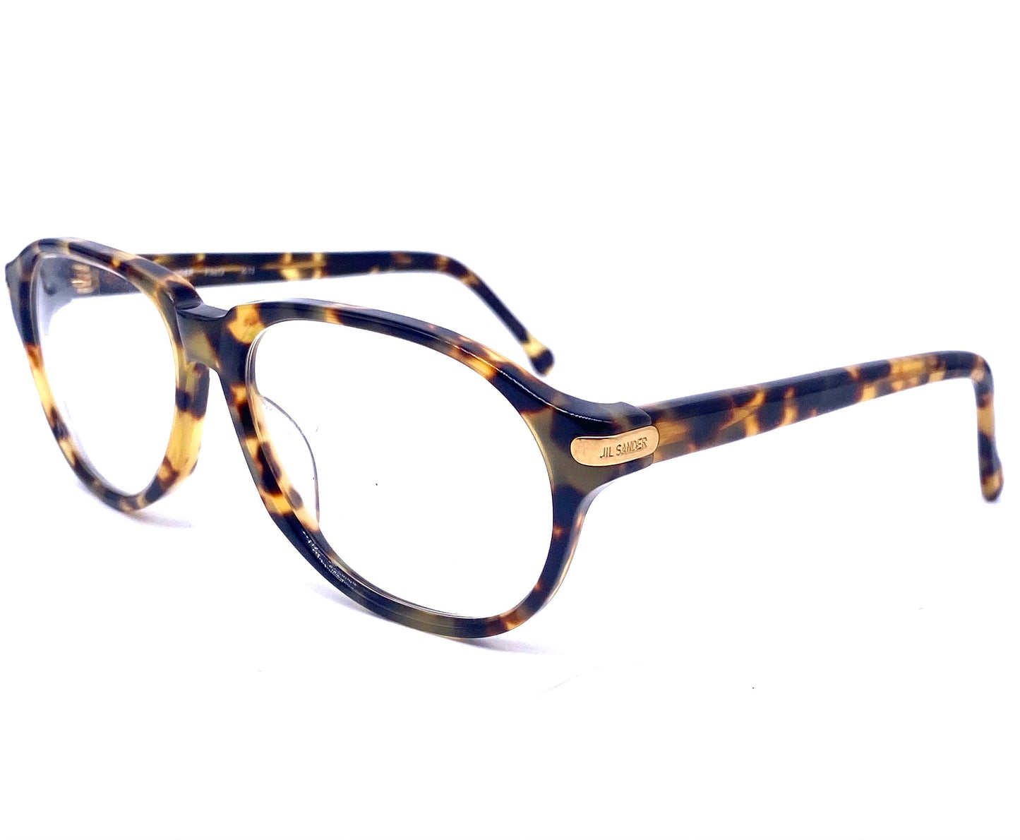 Jil Sander 252 tortoise cello eyeglasses frames, aviator drop shaped glasses hand made in Italy, NOS 90s