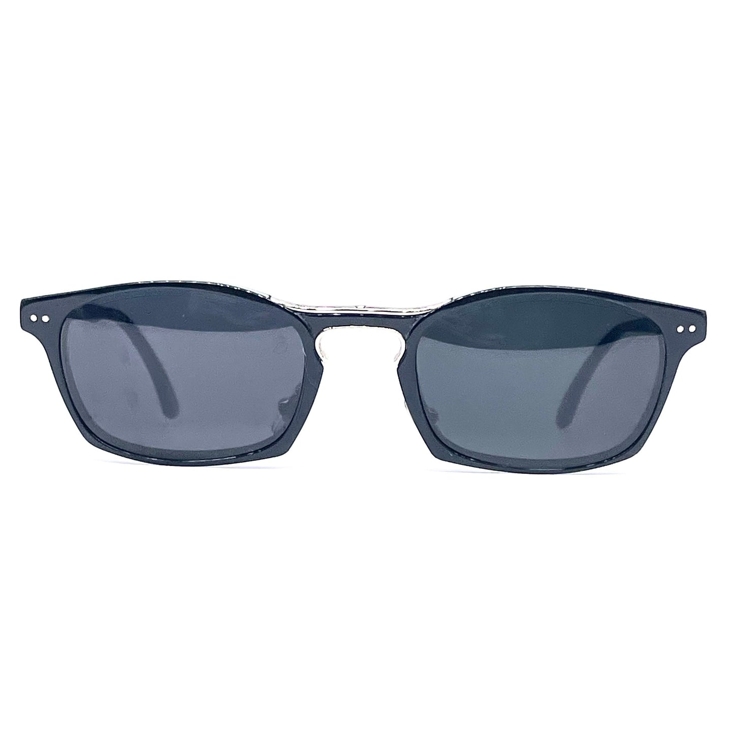 IDC 188 black rectangular sunglasses w silver metal details, hand made in France
