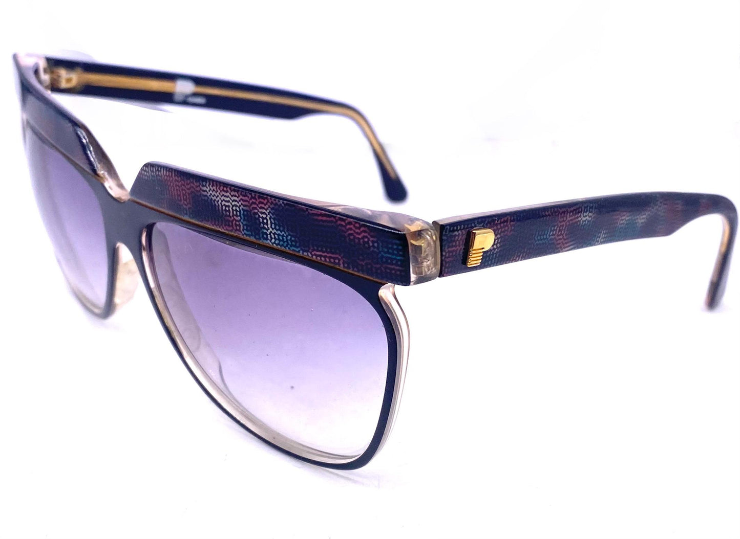 Premier Paris squared butterfly oversized sunglasses w/ glitched pixel art texture in 2 colorways, NOS 80s France