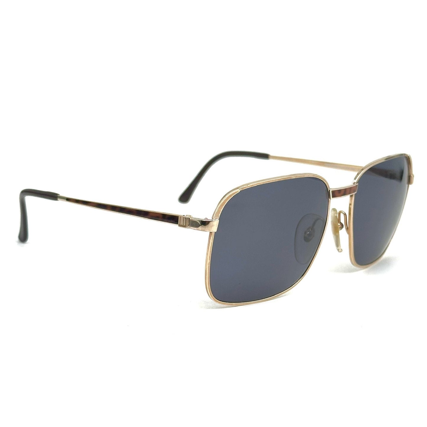 Dunhill 6087 elegant squarer golden metal sunglasses w tortoise enameled details, NOS 80s