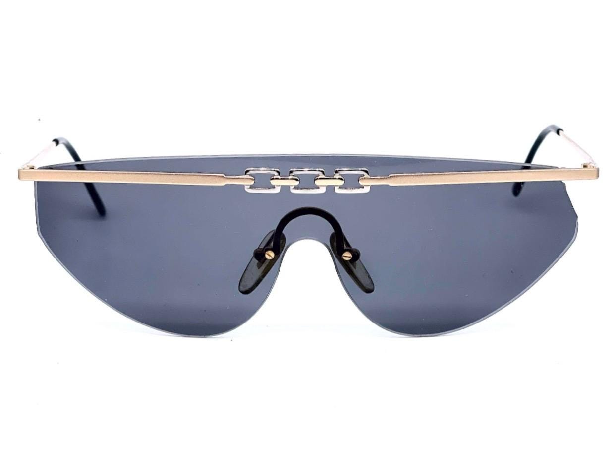 Galitzine gold/silver shield sunglasses w super hip chain browline detail NOS 80s Italy