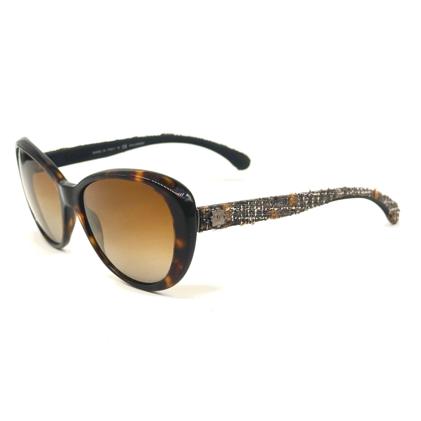Chanel Tweed Collection 5241 Havana Brown Butterfly Cateye Frame Sunglasses 90s NOS