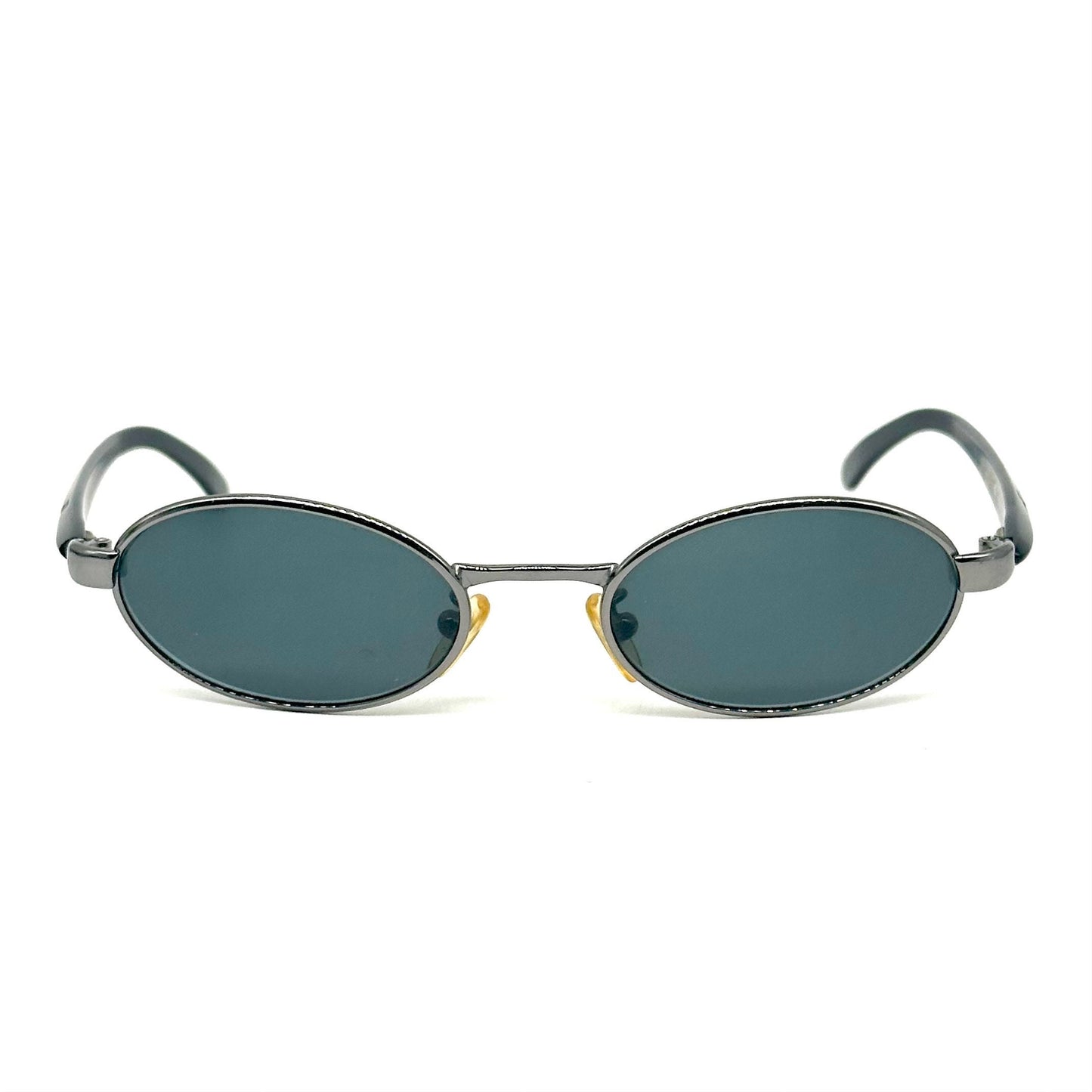 Calvin Klein 1010 oval silver metal sunglasses w black cello temples, NoS 90s Italy