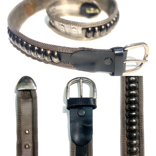 Krizia 80s rocker style belt, metal mesh, studs and black leather new old stock made in Italy